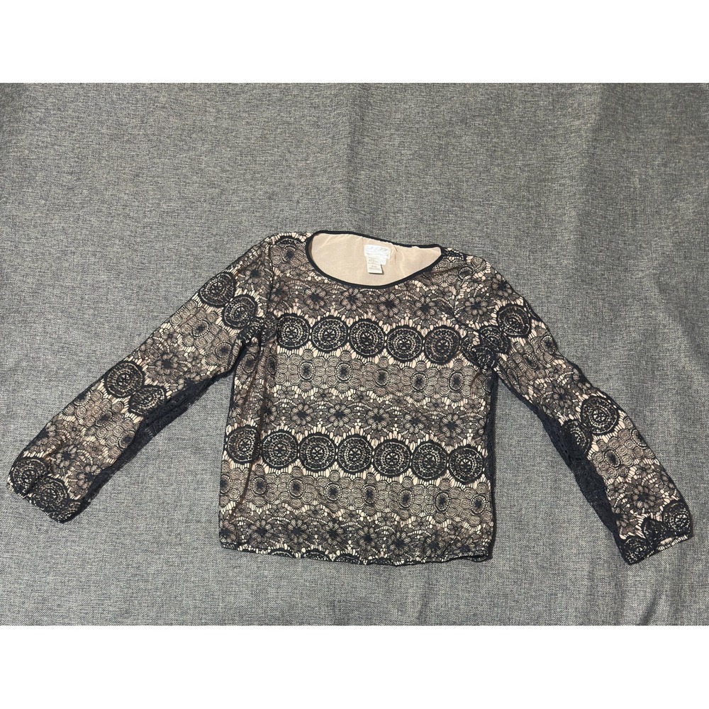 MSSP Women's XL Blouse Black‎ Lace Floral Long Sleeve Lined 3D10B37